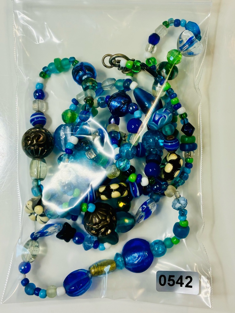 Handmade Blue & Green Beaded Necklace with Floral Accents - Picture 15 of 15